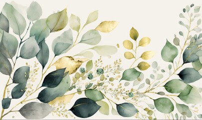 Watercolor Botanical Border with Foliage and Branches Generative AI