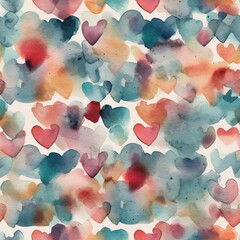 Watercolor Heart Love Pattern Generative AI - obrazy, fototapety, plakaty