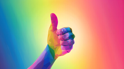 Colorful silhouette of a hand forming a thumbs up positivity gesture - obrazy, fototapety, plakaty