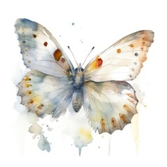 Delicate White Butterfly Watercolor Painting Generative AI