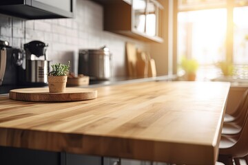 Fototapeta na wymiar Rustic Wooden Table in Modern Kitchen Interior Generative AI