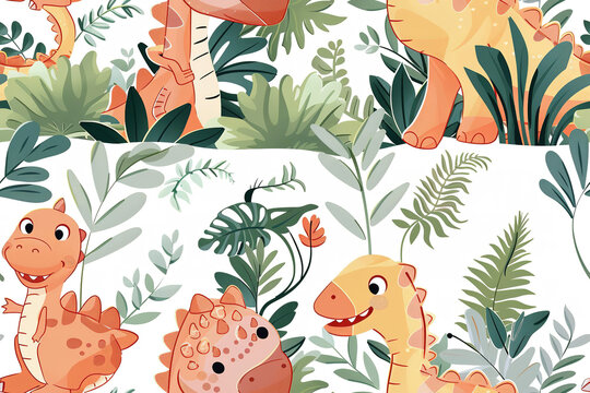cartoony cute dinosaurs in jungle