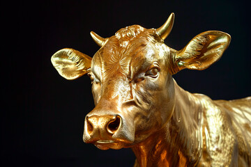 Golden cow on black background - 782449073