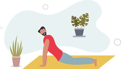 young man practicing yoga stretching his body.health and mobility concept.