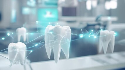 Slow Motion Video of a Futuristic Dental Technology Concept with Holographic Teeth and Network - Powered by Adobe