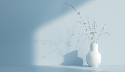 Flower in vase, minimalist composition with shadows.