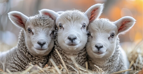Obraz premium A cluster of sheep gathered on a sun-scorched grass field, gazing at the camera