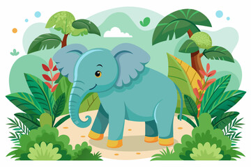 Elephant in the jungle vector illustration 