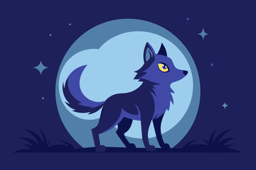 cute and moon wolf silhouette illustration graphic