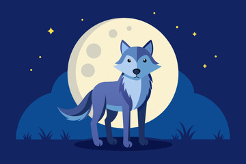 cute and moon wolf silhouette illustration graphic