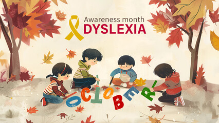 Creative concept of dyslexia awareness month in October,  can be used in a square proportion - obrazy, fototapety, plakaty