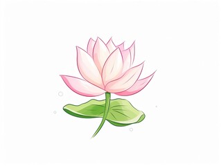 Lotus Calm, Lotus, calm water, stroke of pink & green, cartoon drawing, water color style.