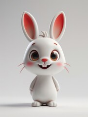 A white rabbit with red ears and a smile on its face.
