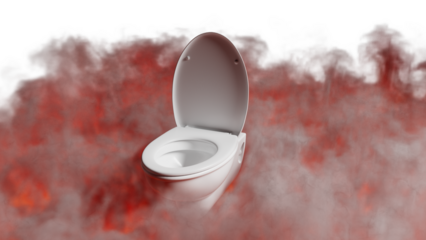 Conceptual Art of a Porcelain Throne Amidst a Fiery Haze