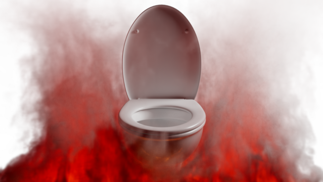 Conceptual Art of a Porcelain Throne Amidst a Fiery Haze