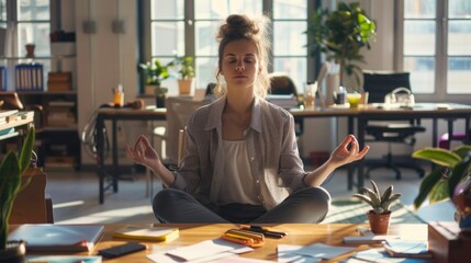 Fototapeta premium Mindfulness Meditation in Busy Office Setting