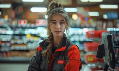 Supermarket cashier in uniform