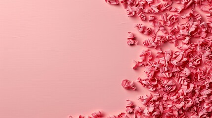Pink woodchips on a monochromatic background. - obrazy, fototapety, plakaty