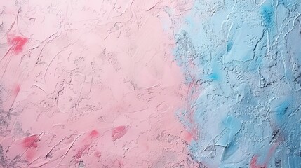 Textured pastel pink and blue painted background. Abstract art concept with copy space. Two-tone rough brush stroke design.