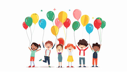 Happy Children Playing with Balloons - Concept of Childhood Joy and Fun