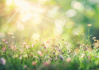 Obraz premium Freshness of Early Spring: Dewdrops and Sunbeams