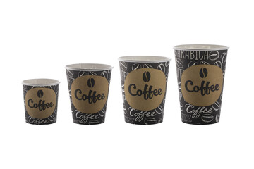 Paper cups for drinks. Coffee paper cup isolated on white background. Disposable cup.