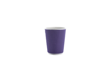 Paper cups for drinks. A glass of purple color isolated on a white background. Disposable cup.