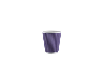 Paper cups for drinks. A glass of purple color isolated on a white background. Disposable cup.