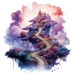 Watercolor Heaven Stairs Illustration, Generative Ai