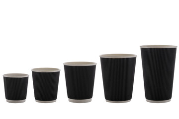Paper cups for drinks. Black Paper cup isolated on white background. Disposable cup