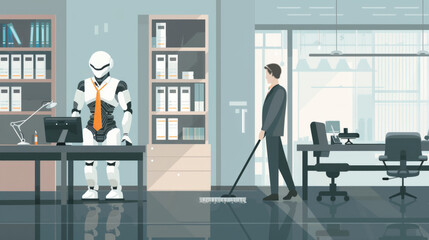 Obraz premium Role Reversal: AI in the Workforce and Human Adaptation