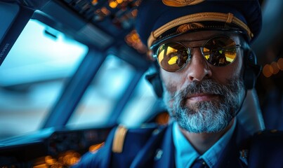 Handsome pilot of a commercial airplane