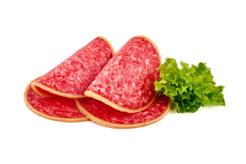 Salami smoked sausage, isolated on white background. High resolution image