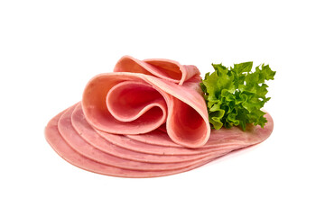 Turkey Boiled Ham, close-up, isolated on a white background