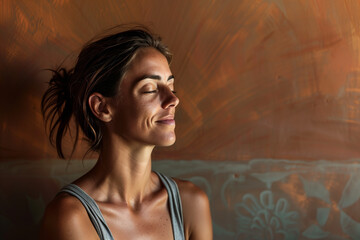 Ritratto di donna insegnante di yoga durante la meditazione  - obrazy, fototapety, plakaty