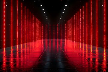 Futuristic Red Matrix - Cyber Tech Corridor. Concept Futuristic Technology, Red Aesthetic, Matrix Inspired, Cyber Corridor, Sci-Fi Environment