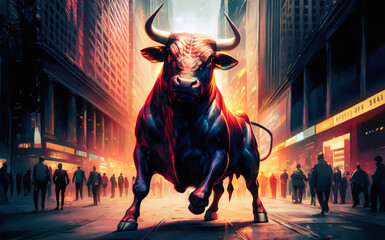 Wallstreet Bull on the stock market floor trading the day