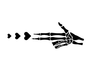 Skeleton fingers gun hearts, gesture, pistol, black flat vector, cut files - 782462650