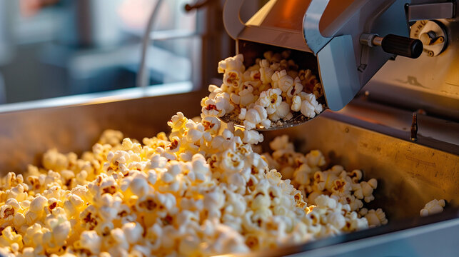 close shot of popcorn maker machine at the cinema