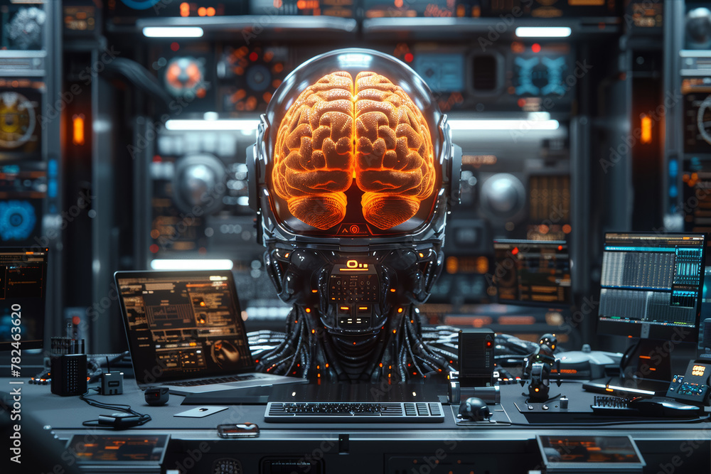Poster A cognitive computing system simulating human thought processes to solve complex problems and make decisions. Concept of cognitive computing and artificial general intelligence. Generative Ai.