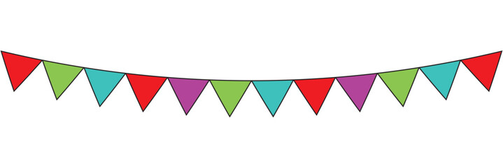 Carnival garland, birthday party decoration. Rainbow Pennant Banner Flags. Colorful multicolored triangular flags. Png transparency