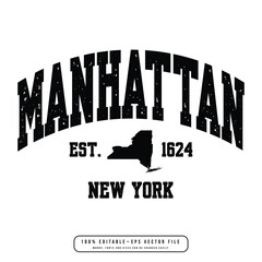 Manhattan text effect vector. Editable college t-shirt design printable text effect vector