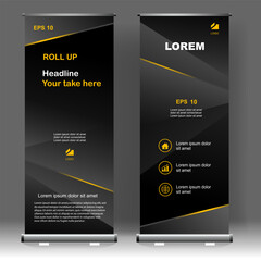 Roll up banner stand template design, for brochure, flyer, infographics. modern advertising. vector illustration