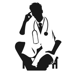 Doctor 🧑‍⚕️. Flat vector style character, Healthcare illustration. Black and white silhouette vector isolated on white background 
