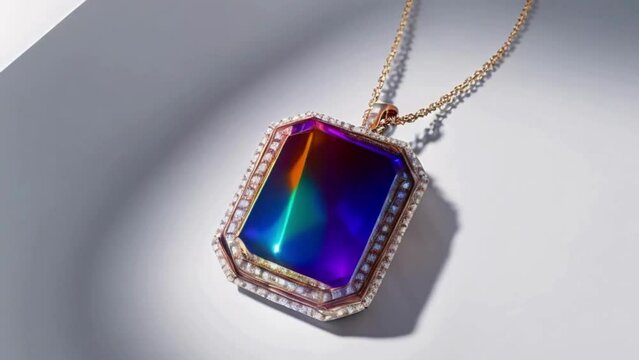 a revolving image that showcases the vibrant hues of a necklace made of gemstones