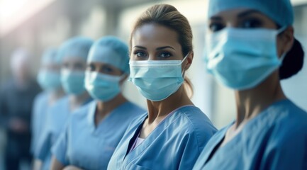 a group of people wearing surgical masks - obrazy, fototapety, plakaty