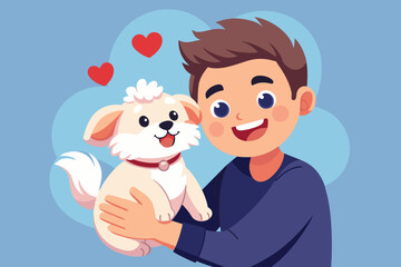 A men love his cute, Tiny, fluffy puppy, big curious eyes, also make love symbols