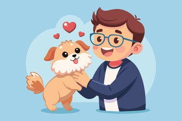 A men love his cute, Tiny, fluffy puppy, big curious eyes, also make love symbols