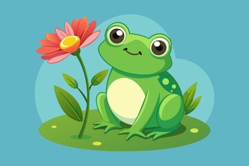 Frog baby with flower vector 