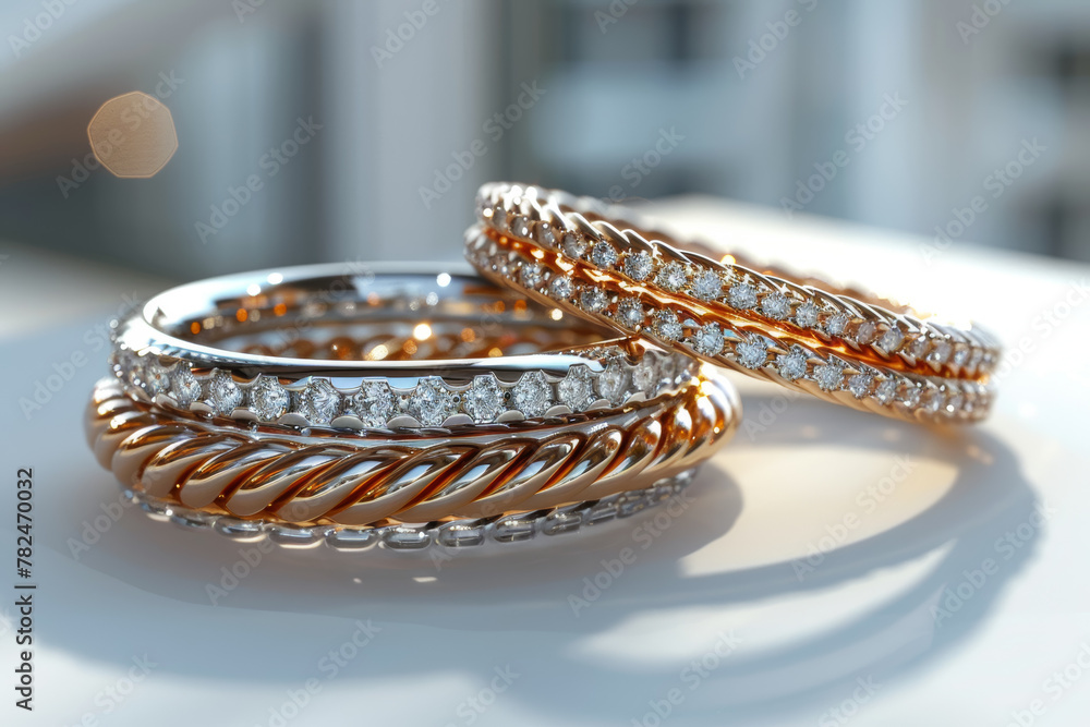 Sticker a set of delicate stacking rings in mixed metals, allowing for endless combinations and personalized